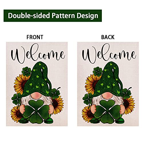 Welcome St Patricks Day Gnome Garden Flag 12.5x18 Inch Double Sided, Shamrock Lucky Clover Holiday Yard Outdoor Flag