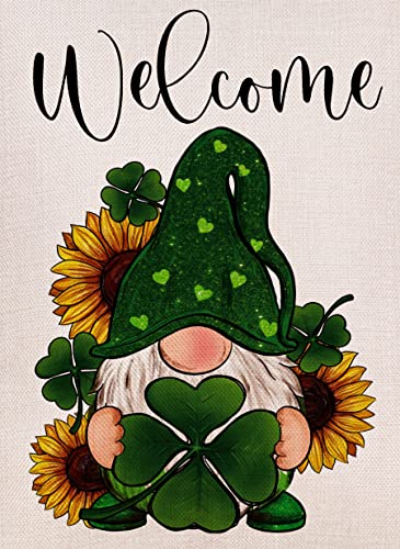 Welcome St Patricks Day Gnome Garden Flag 12.5x18 Inch Double Sided, Shamrock Lucky Clover Holiday Yard Outdoor Flag