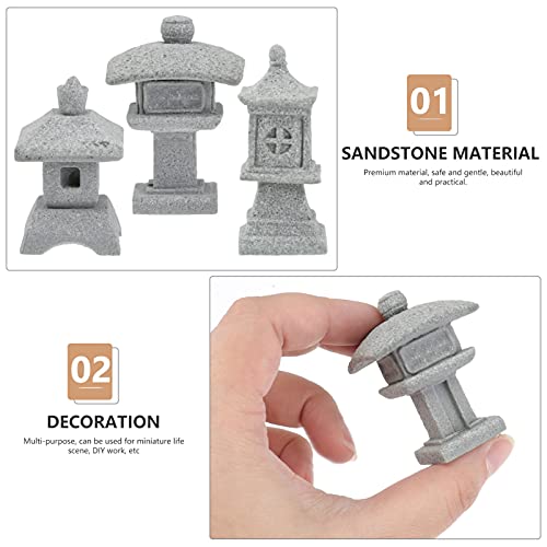 Yardwe 3pcs Mini Pagoda Statue Fairy Garden Pond Tower Sandstone Decorations Zen Garden Decor Micro Rockery Landscape Decoration Accessories Fairy Garden Ornament