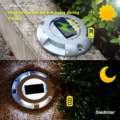 SIEDiNLAR Solar Deck Lights Driveway Dock LED Light Solar Powered Outdoor Waterproof Road Markers for Step Sidewalk Stair Garden Ground Pathway Yard 4 Pack (White)