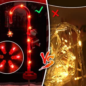 Solar Christmas Candy Cane Lights Garden Decorations, ZIVASA Solar Powered Xmas Pathway Markers Lights Outdoor Waterproof, Outside Decor Stake with Snow Flower & Santa for Yard Patio Landscape 2PACK