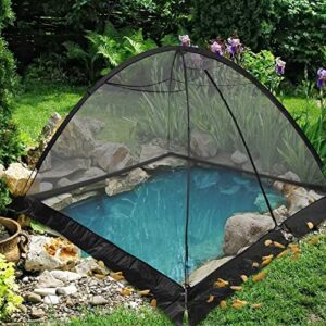 growneer 14×10 feet pond netting for leaves, pond covers with zipper with 4 ropes, 8 stakes, storage bag, fiberglass poles, suitable for pond pool, garden and vegetables