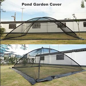 GROWNEER 14x10 Feet Pond Netting for Leaves, Pond Covers with Zipper with 4 Ropes, 8 Stakes, Storage Bag, Fiberglass Poles, Suitable for Pond Pool, Garden and Vegetables