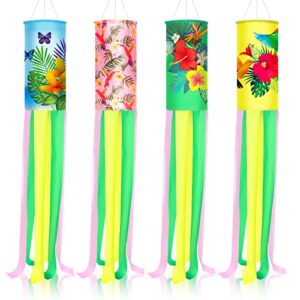 tatuo 4 pieces 40 inch hummingbird windsock outdoor spring summer garden yard flag with led light glowing hummingbird hanging flag for home farmhouse yard garden decoration