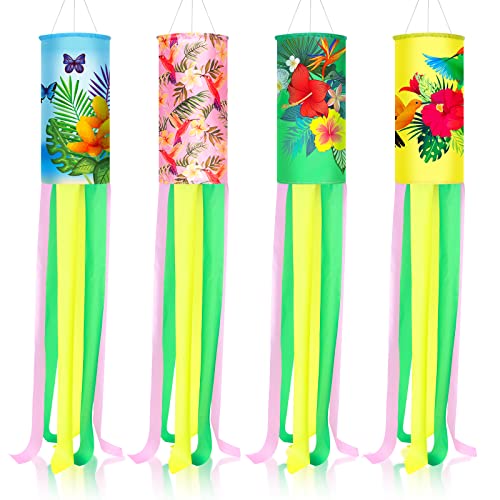 Tatuo 4 Pieces 40 Inch Hummingbird Windsock Outdoor Spring Summer Garden Yard Flag with LED Light Glowing Hummingbird Hanging Flag for Home Farmhouse Yard Garden Decoration