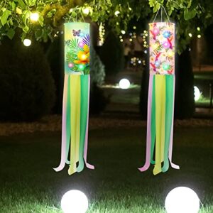 Tatuo 4 Pieces 40 Inch Hummingbird Windsock Outdoor Spring Summer Garden Yard Flag with LED Light Glowing Hummingbird Hanging Flag for Home Farmhouse Yard Garden Decoration