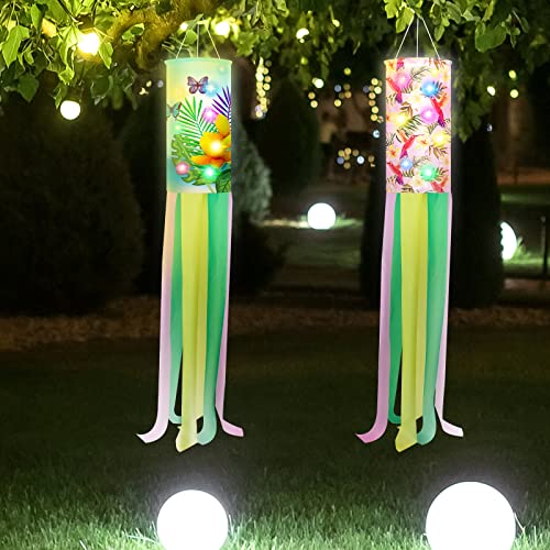 Tatuo 4 Pieces 40 Inch Hummingbird Windsock Outdoor Spring Summer Garden Yard Flag with LED Light Glowing Hummingbird Hanging Flag for Home Farmhouse Yard Garden Decoration