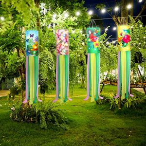 Tatuo 4 Pieces 40 Inch Hummingbird Windsock Outdoor Spring Summer Garden Yard Flag with LED Light Glowing Hummingbird Hanging Flag for Home Farmhouse Yard Garden Decoration