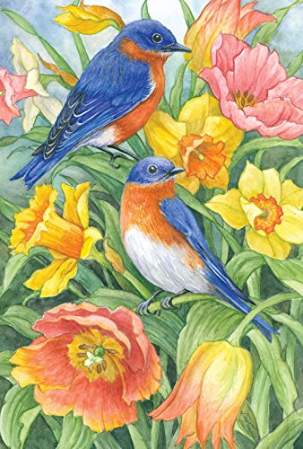 Toland Home Garden 119968 Eastern Bluebirds Spring Flag 12x18 Inch Double Sided Spring Garden Flag for Outdoor House Bird Flag Yard Decoration