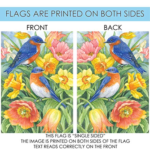 Toland Home Garden 119968 Eastern Bluebirds Spring Flag 12x18 Inch Double Sided Spring Garden Flag for Outdoor House Bird Flag Yard Decoration