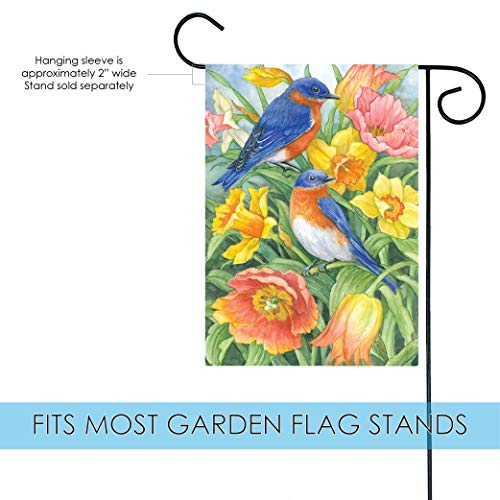 Toland Home Garden 119968 Eastern Bluebirds Spring Flag 12x18 Inch Double Sided Spring Garden Flag for Outdoor House Bird Flag Yard Decoration