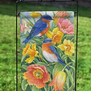 Toland Home Garden 119968 Eastern Bluebirds Spring Flag 12x18 Inch Double Sided Spring Garden Flag for Outdoor House Bird Flag Yard Decoration