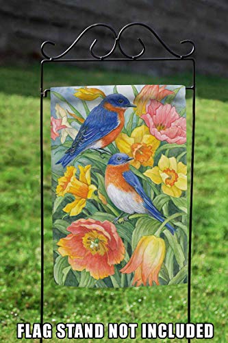 Toland Home Garden 119968 Eastern Bluebirds Spring Flag 12x18 Inch Double Sided Spring Garden Flag for Outdoor House Bird Flag Yard Decoration