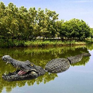 ZWIFEJIANQ Creative Resin Floating Crocodile Hippo Scary Statue,Garden Decorations,Animal Figurines Water Pond Decoy for Pool Pond Garden (Green)