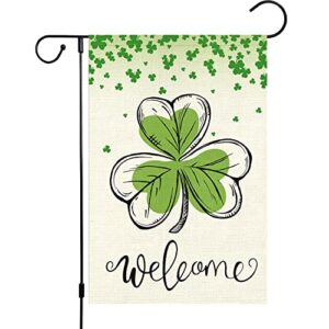 heyfibro welcome st. patrick’s day garden flag vertical double sided green shamrock garden flag st patrick’s day irish small mini burlap 12×18 inch flags for outside decoration(only flag)