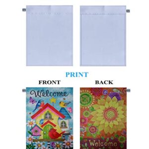 EZHVA 5 pcs 12x18Inch Double-Sided White Solid Sublimation Blank Polyester Flags DIY for Garden and Yard Blank Canvas Banner for Vinyl and Ink Sublimation Blanks 300D Polyester 3-Layer Weave Strands