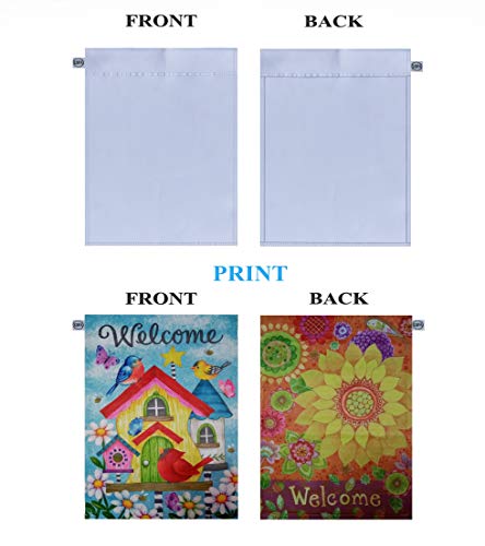 EZHVA 5 pcs 12x18Inch Double-Sided White Solid Sublimation Blank Polyester Flags DIY for Garden and Yard Blank Canvas Banner for Vinyl and Ink Sublimation Blanks 300D Polyester 3-Layer Weave Strands