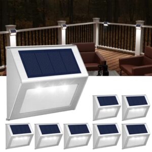 jsot solar lights outdoor for deck,waterproof solar garden lights decorative outside lamp for walkway,fence post,backyard,railing,wall,pool,step,stairs 8 lights cool white