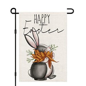 happy easter bunny garden flag 12×18 inch burlap double sided outside, easter carrot sign yard outdoor decoration df216