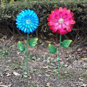 Topadorn 25 Inch Floral Garden Stake Decor,Glow in Dark Outdoor Plant Pick Water Proof Metal Flower Stick for Lawn Yard Patio,Pathway Ornament,Set of 2