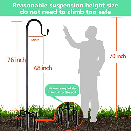 Shepherds Hook 76 inch, Heavy Duty Wrought Iron Shepherd Hooks 2 Pack Bird Feeder Hanger Pole for Outdoor Hanging Adjustable Shepherds Hooks Can Used for Garden Decorative,Solar Lights Hook