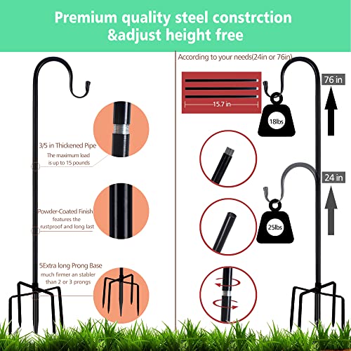 Shepherds Hook 76 inch, Heavy Duty Wrought Iron Shepherd Hooks 2 Pack Bird Feeder Hanger Pole for Outdoor Hanging Adjustable Shepherds Hooks Can Used for Garden Decorative,Solar Lights Hook