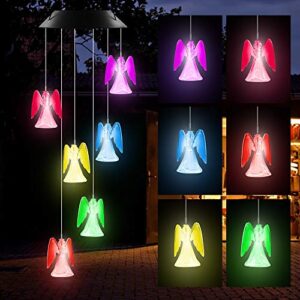 acelist lucky angel solar wind chimes for outside led lights, color changing waterproof windchimes unique outdoor decor, solar power wind chime, patio yard garden home decoration