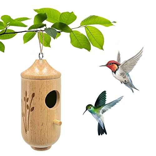 Hummingbird House for Outside Hanging - Garden Window DecorWooden Hummingbird Houses, for Nesting Hanging Natural Hummingbird Swing Nest, Wren, Swallow, Sparrow Hummingbird Finch Houses (A+)