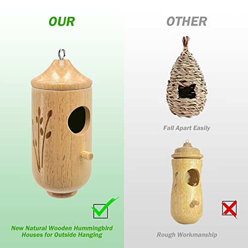 Hummingbird House for Outside Hanging - Garden Window DecorWooden Hummingbird Houses, for Nesting Hanging Natural Hummingbird Swing Nest, Wren, Swallow, Sparrow Hummingbird Finch Houses (A+)