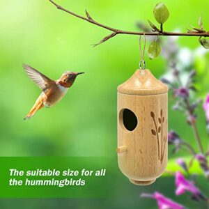 Hummingbird House for Outside Hanging - Garden Window DecorWooden Hummingbird Houses, for Nesting Hanging Natural Hummingbird Swing Nest, Wren, Swallow, Sparrow Hummingbird Finch Houses (A+)