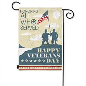 moslion happy veterans day garden flag 12×18 inch honoring who served quote army flag solider stars symbol summer seasonal garden flag outdoor decorative double-sided cotton linen