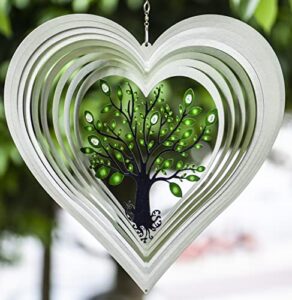 heart wind spinners with crystals for yard and garden, metal ornaments for garden décor, outdoor wind spinner, heart décor gifts, outdoor garden decoration, 15 inch heart wall décor by iseo