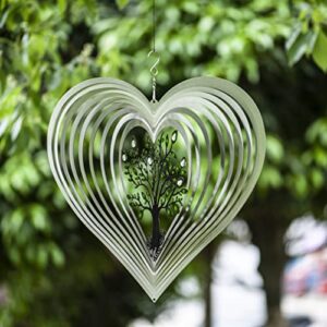 Heart Wind Spinners with Crystals for Yard and Garden, Metal Ornaments for Garden Décor, Outdoor Wind Spinner, Heart Décor Gifts, Outdoor Garden Decoration, 15 inch Heart Wall Décor by ISEO