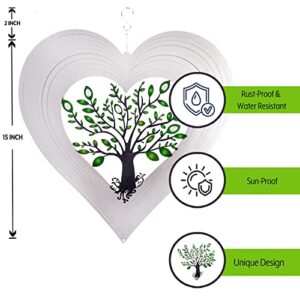 Heart Wind Spinners with Crystals for Yard and Garden, Metal Ornaments for Garden Décor, Outdoor Wind Spinner, Heart Décor Gifts, Outdoor Garden Decoration, 15 inch Heart Wall Décor by ISEO