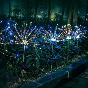 2 pack slyuexu solar firework garden outdoor lights: solar light decorative waterproof with 8 lighting modes – for garden, pathway, landscape, party, walkway, lawn, backyard, wedding(multi-colored)