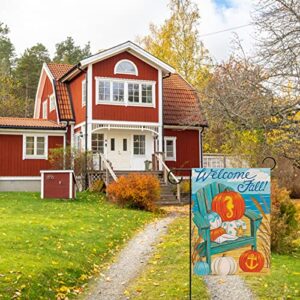 Covido Welcome Fall Garden Flag Home Decorative Blue White Pumpkin House Yard Outside Beach Small Flag Autumn Nautical Seahorse Coastal Decoration Ocean Sea Polka Dots Outdoor Decor Double Sided 12x18