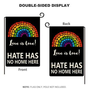 YongColer Small Pride Month Garden Flag, Hate Has No Home Here Yard Sign, Love is Love Yard Flag 12.5x18.5 Inches