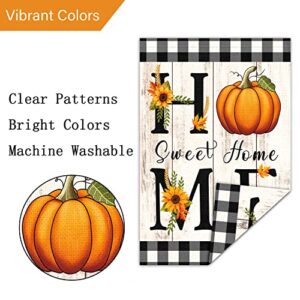 Louise Maelys Home Sweet Home Fall Garden Flag 12x18 Double Sided Vertical, Small Burlap Fall Farmhouse Rustic Buffalo Check Plaid Pumpkin Sunflower Garden Yard Flags Autumn Thanksgiving Outdoor Outside Home Decoration (ONLY FLAG)