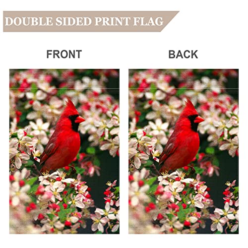 Eiyikof Cardinal Red Birds Floral Spring Garden Flag Summer Small Yard Flags, Vertical Double Sided Rustic Farmland Burlap Farm Lawn Outdoor Decorations 12.5x18 Inch