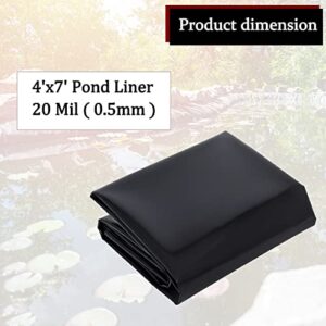 4FT X 7FT Small Pond Liner 20-Mil Durable HDEP Plastic Black Pond Skins for Koi Fish Ponds, Waterfall, Stream, Outdoor Fountains, and Water Gardens of Many Shapes