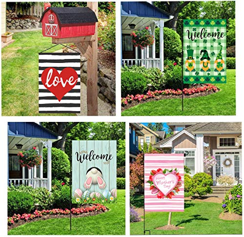 Yileqi Holiday and Seasonal Garden Flags Set 12 Pack Double Sided Yard Flags with Zipper Storage Bag, Easter Spring Garden Flag Festive Small Size Flag for Outdoor Decoration 12x18 Inch