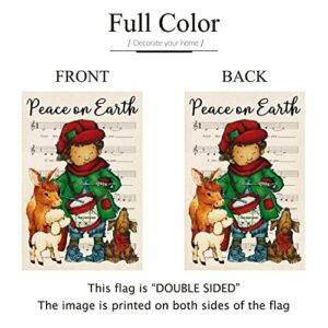 ORTIGIA Christmas Peace on Earth Garden Flag 12x18 Inch The Little Drummer Boy Flag Burlap Vertical Double Sided Christmas Nativity Religions Dog Yard Flag for Outside Farmhouse Xmas Winter Holiday Yard Outdoor Decoration