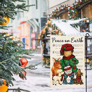 ORTIGIA Christmas Peace on Earth Garden Flag 12x18 Inch The Little Drummer Boy Flag Burlap Vertical Double Sided Christmas Nativity Religions Dog Yard Flag for Outside Farmhouse Xmas Winter Holiday Yard Outdoor Decoration