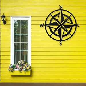 aboxoo Metal Compass Wall Decor 11 inch Metal Decorative Nautical Compass Hanging Wall Art Sculpture for Indoor Living Room Bedroom Office Porch Outdoor Garden Patio Signs.(Black)