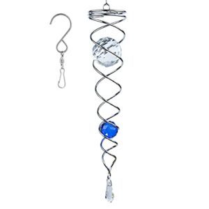 12 inch gazing ball spiral tail, prefdo stainless steel wind spinner stabilizer with 2 glass balls prism and hanging swivel hook for outdoor yard garden decoration(royal blue)