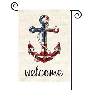 avoin colorlife welcome american stars and stripes anchor garden flag double sided outside, patriotic 4th of july memorial day independence day flag yard outdoor decoration 12 x 18 inch