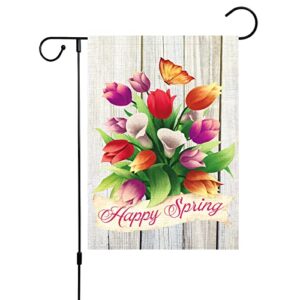louise maelys happy spring garden flag 12×18 double sided, burlap small vertical floral flower garden yard flags for seasonal outside outdoor house decoration (only flag)