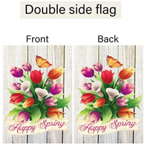Louise Maelys Happy Spring Garden Flag 12x18 Double Sided, Burlap Small Vertical Floral Flower Garden Yard Flags for Seasonal Outside Outdoor House Decoration (ONLY FLAG)