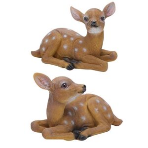 garden resin deer figurine, outdoor garden statue deer lying down sculpture ornaments 6.7×4.5in, polyresin, full color(2 pcs )