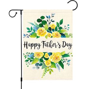 wodison happy father’s day garden flag floral rose daddy papa vertical flag 12 x 18 inch double sided burlap outdoor decoration for grandpa father’s day gift outdoor home decor (only flag)
